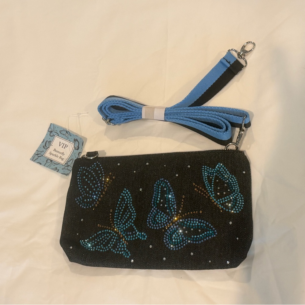 Brighton Denim Butterfly Sparkle Bag with 2-Tone Removable Blue Strap